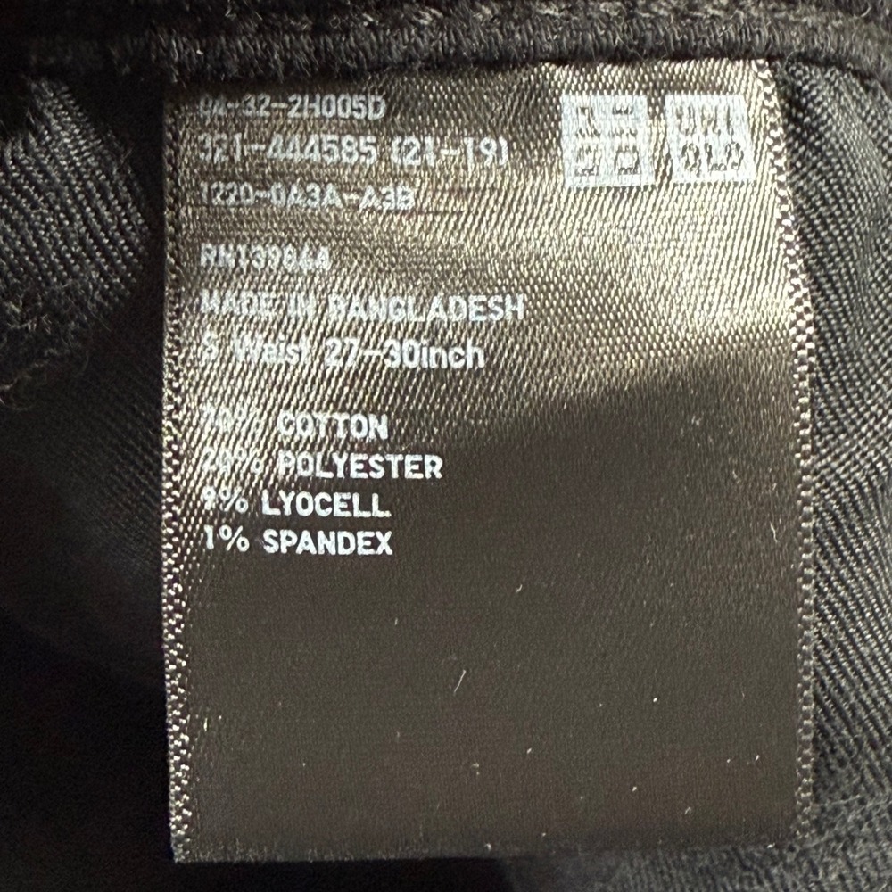 UNIQLO Jeans 27 x 30 Black Wash Slim Fit Straight Leg Pants Waist Stretch Men's - Picture 7 of 12